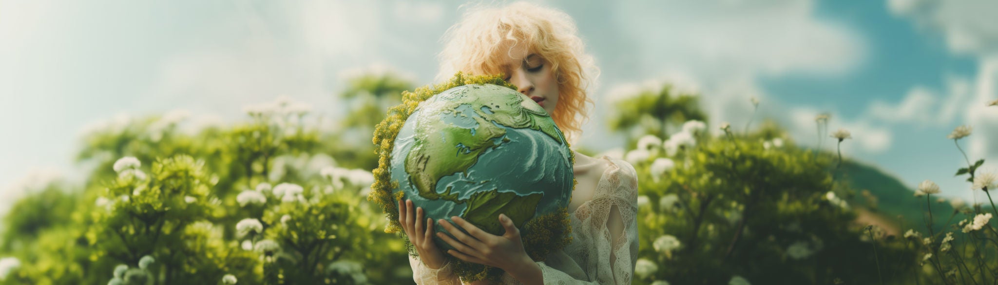 Woman hugging greenery earth, Save planet, Earth day, Sustainable living, Ecology environment, Climate emergency action, World environment day concept, Illustration for global warming content